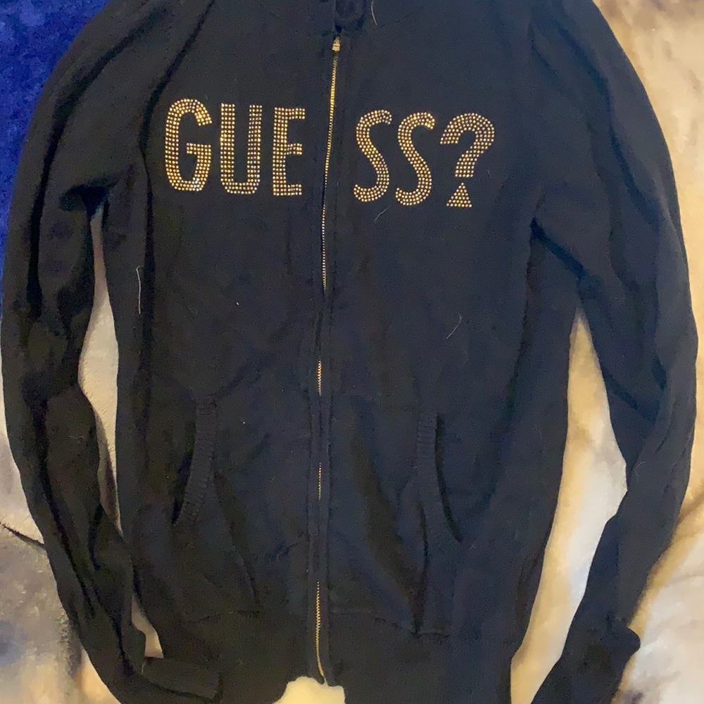 Guess black zip up sweatshirt